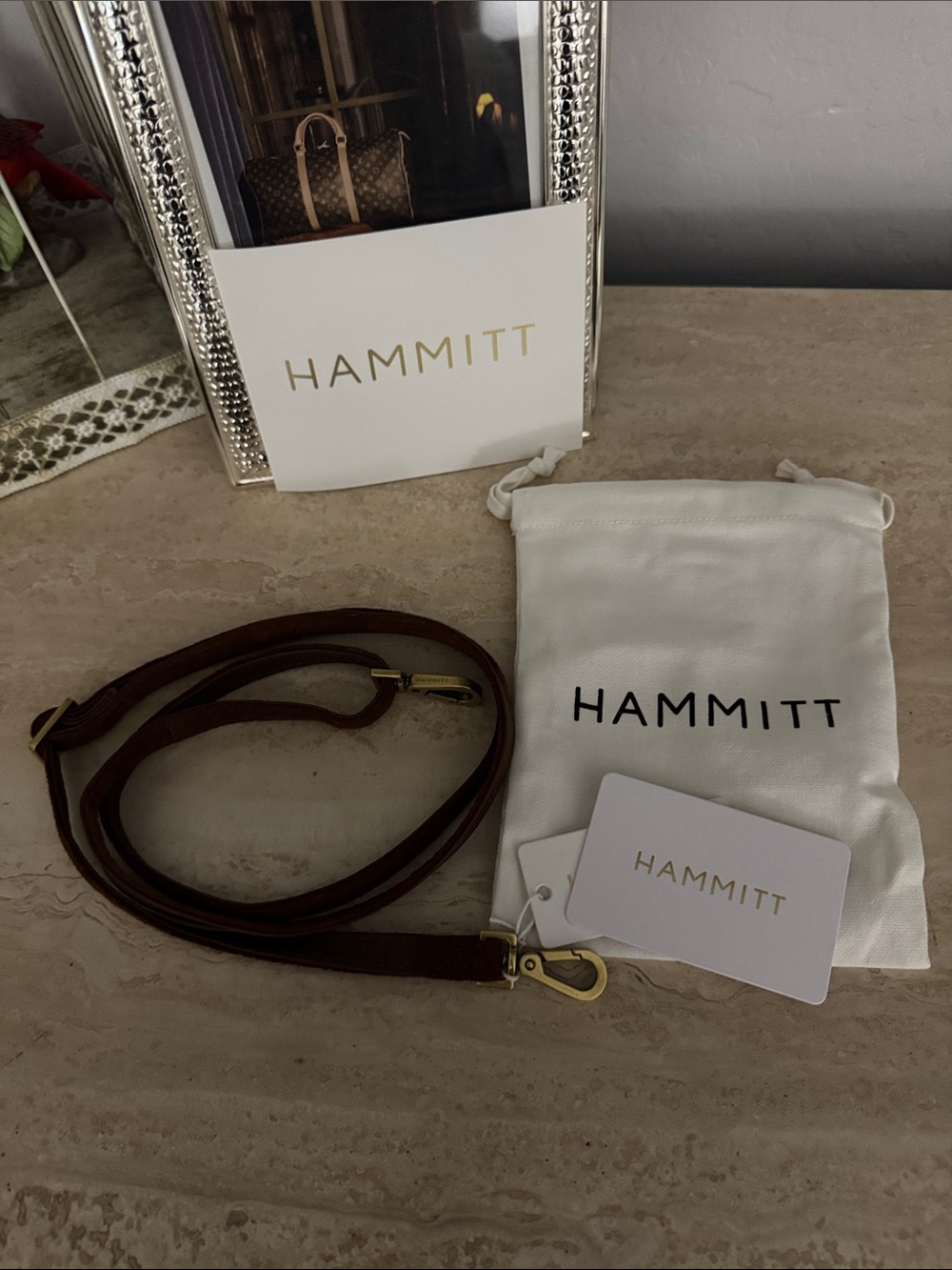 Hammitt Brown Leather Adjustable Crossbody Strap with Brass Gold Hardware